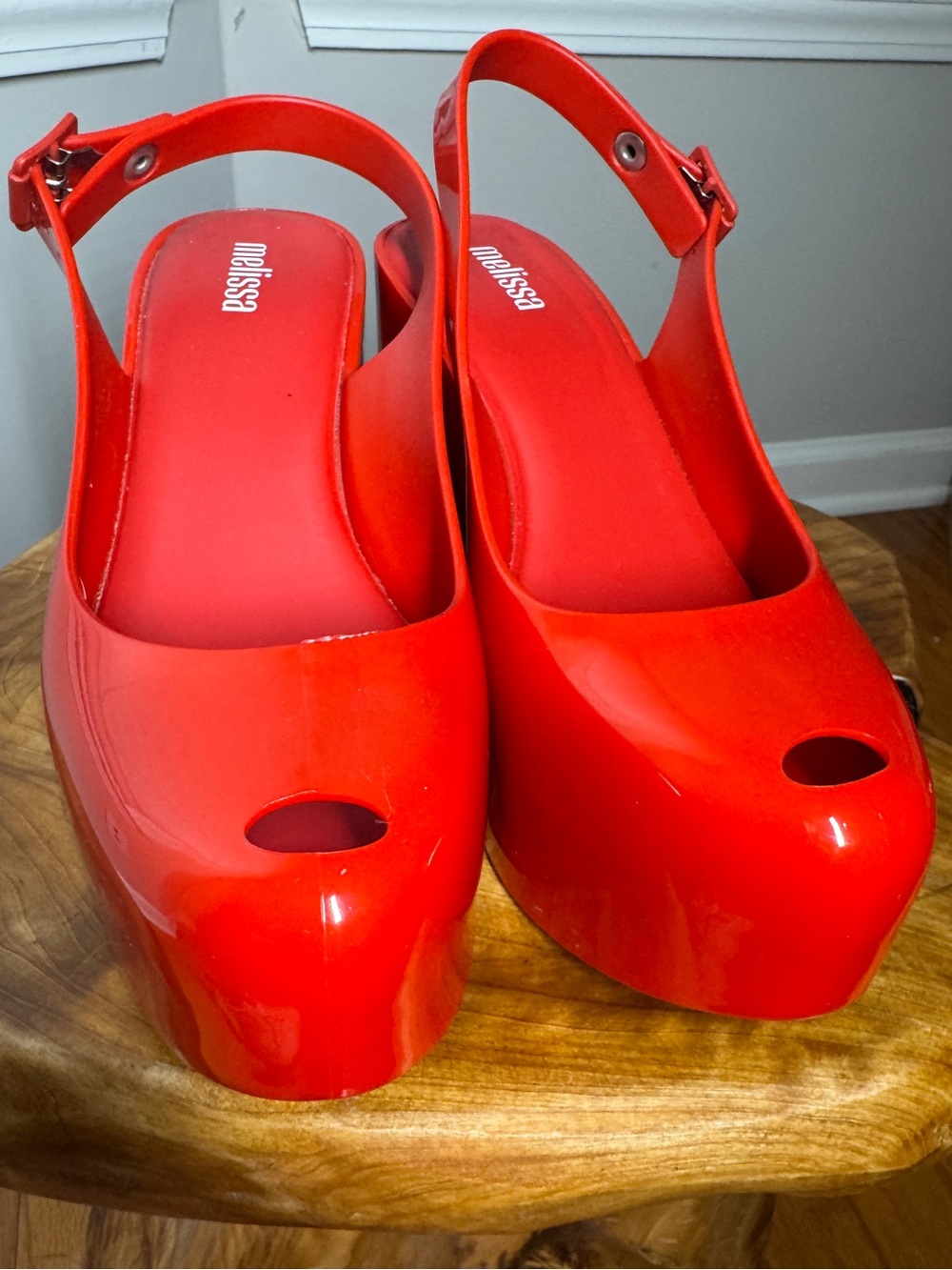 Melissa Groovy Slingback Platform Wedge Pumps in Red Sz. 6 - Picture 7 of 10
